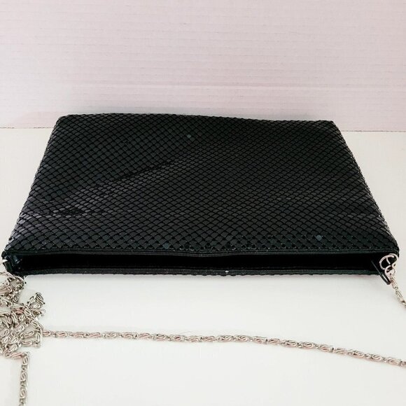 Vintage Black Mesh Silvertone Chain Purse Crossbody Clutch Evening Bag Handbag - Picture 2 of 12